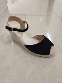 Styleloop Women's Fashionable Versatile Buckle Design Thick Bottom Wedge Sandals For Daily Wear - Black - View 11