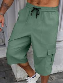 Manfinity Homme Quần lửng 7/8 nam cỡ lớn, màu trơn, có dây rút ở eo, kiểu dáng thường ngày, đa năng, phù hợp đi làm. - Màu xanh Bạc hà - Xem 5
