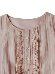 SHEIN Franclia Women's Elegant Solid Color Ruffle Decor Belted Pleated Dress, Spring/Autumn - Pink - View 3