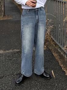 DAZY Men's Distressed Washed Blue Denim Jeans, Autumn - Blue - View 4