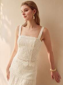 MOTF PREMIUM WOMEN'S SOLID COLOR GUIPURE LACE TANK TOP - White - View 1