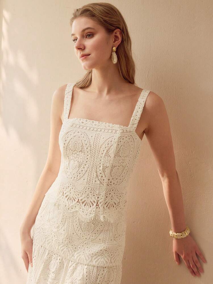 WOMEN'S SOLID COLOR GUIPURE LACE TANK TOP