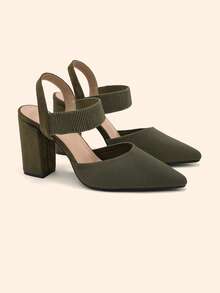 CUCCOO BASICS 女士简约尖头厚底黑色优雅高跟鞋，适合夏季度假、返校、大学生派对、春季、春假、复活节和圣诞节穿着。 - 軍綠色1 - 查看 3