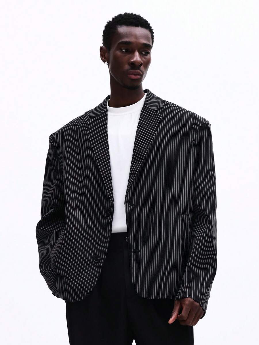 SUMWON Pinstripe Blazer Formal Business Suit Jacket Professional Office Wear Smart Casual Outerwear - Black - View 1