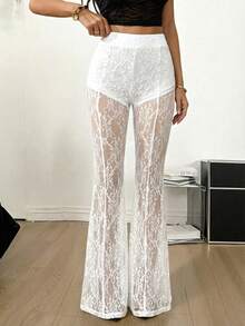 SHEIN Tall Quần ống loe ren kiểu dáng Y2K dành cho nữ, thích hợp mặc đi hộp đêm hoặc xem hòa nhạc, dành cho người nhỏ nhắn. - trắng - Xem 6