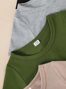 SHEIN Playful Pals 5件套婴儿/幼儿男童休闲舒适白色T恤，春夏款 - 彩色 - 查看 8