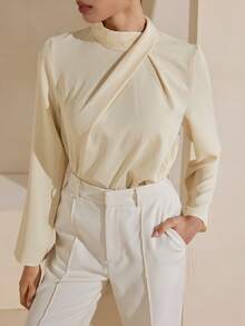 Graceveil Women's Elegant Crossover Collar Long Sleeve Yellow Blouse - Yellow - View 1