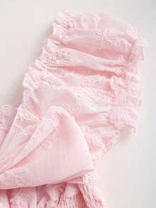 Sweetra 女士甜美可爱花卉提花泡泡袖衬衫，收腰设计，A字版型，粉色，春夏款 - 粉色 - 查看 4