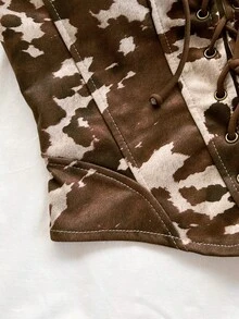 Soleia Sexy Suede Bandeau Tie-Up Rivet Deconstruct Crop Top, Suitable For Holiday, Date, Afternoon Tea, Vacation, Music Festival, Boho, Cruise, Beach, Summer Western Top Cowgirl Top Coffee Brown Top Chocolate Brown Top Cow Print Top Brown Tops For Women Corsets Women Tops Leather Corset Top