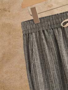 HIMLAND Men's Casual Striped Print Pocket Pants Striped Textured Pants Summer Wardrobe Essentials Casual Outfit Ideas Laid-Back Look Daily Essential Wardrobe Staple Basic Style All-Match Style Go-To Piece Mix-And-Match Item Casual Versatile Style Pinstriped Trousers - Dark Grey - View 7