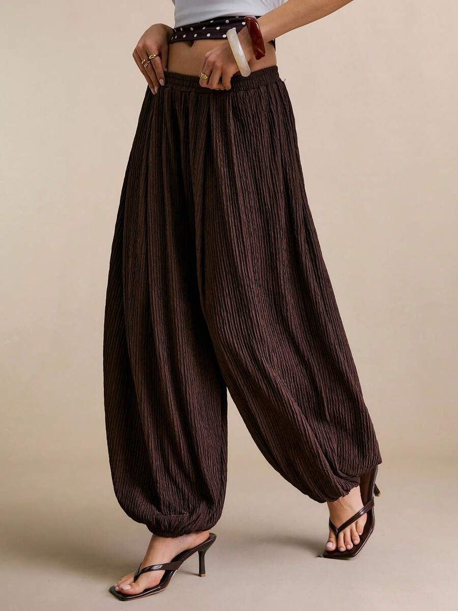 Poéselle 女士休闲日常通勤简约纯色褶裥锥形裤