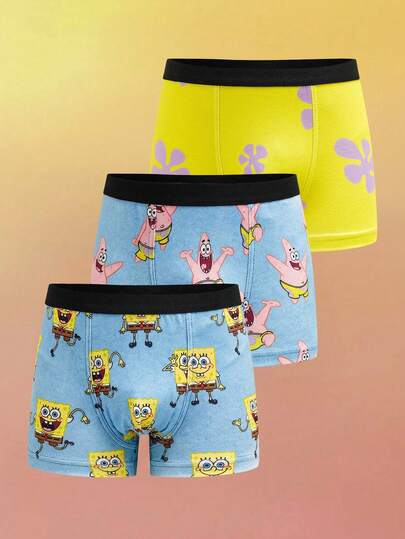 SpongeBob SquarePants | SHEIN Young Boy Comfortable Breathable Soft Cartoon Pattern Boxer Briefs