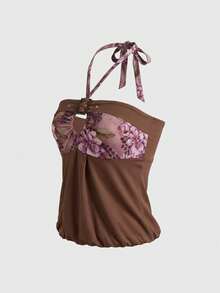 Rina Fox Women's Floral Print Tie Neck Halter Top - Multicolor - View 2