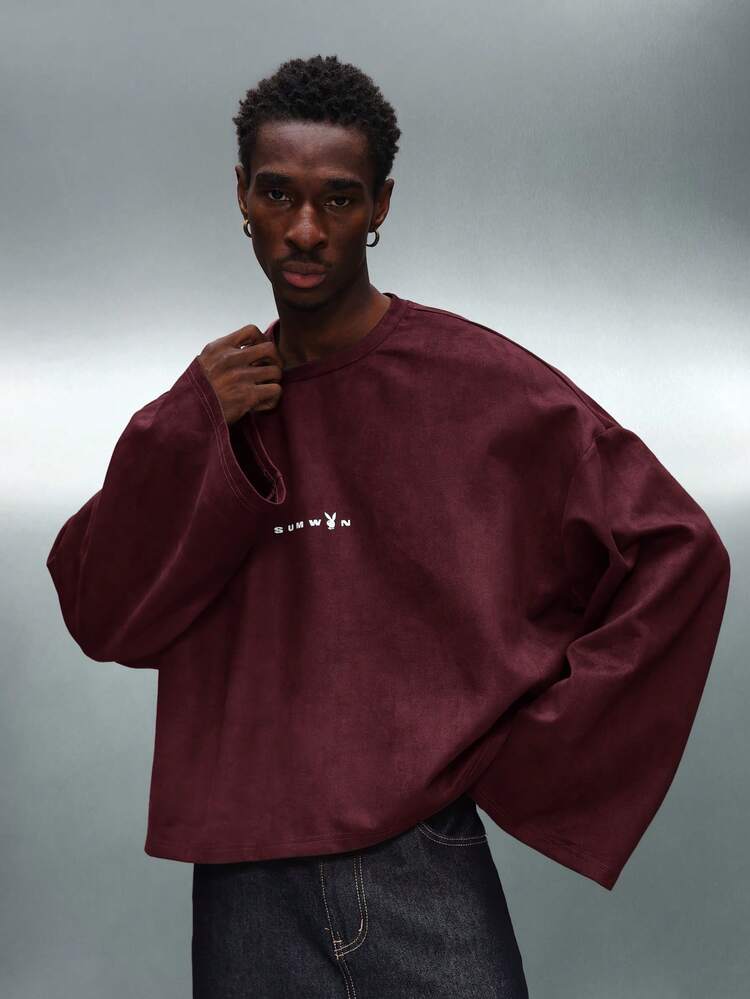 PLAYBOY X SUMWON Oversized Crop Long Sleeve Tee With Script Logo