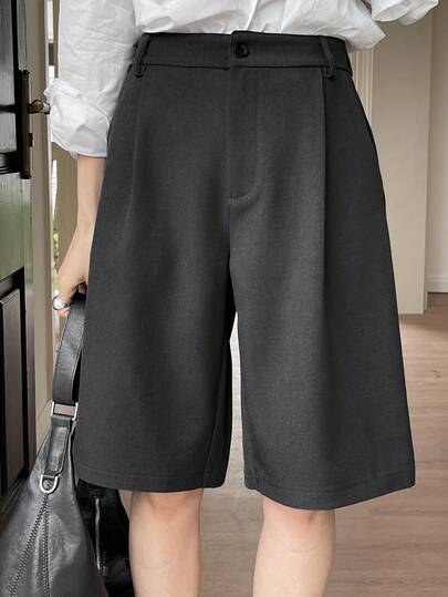 DAZY Dames Bermudashorts met losse, rechte pijpen, casual effen shorts voor de lente/zomer