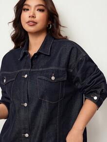 Enliva Áo khoác denim cài nút cổ điển thường ngày cỡ lớn Curve dành cho mùa hè và mùa đông - Màu xanh lam - Xem 7