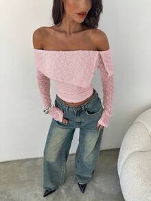 Aloruh Women's Solid Color Pleated Elegant Fashionable Shoulder Top - Baby Pink - View 4