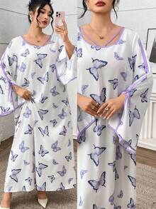 Al Najma 大码女士优雅长袖蝴蝶印花阿拉伯风格连衣裙 - 彩色 - 查看 2