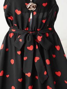 SHEIN Unity Elegant Black And Red Summer Halter Neck Long Dress,Valentine's Day Heart Print Metallic Rose Date Party Dress For Women - Black - View 4