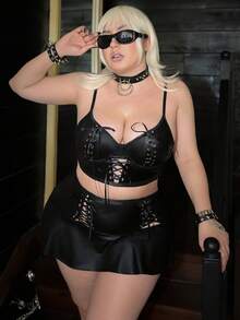 3pcs Fashionable Eyelet Strap Ribbon Tie Sexy Lingerie Set - Black - View 5