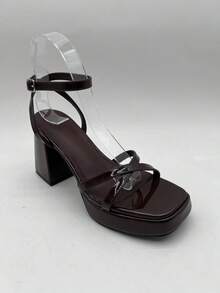 CUCCOO SZL 女士时尚绑带高跟凉鞋，毕业舞会高跟鞋，夏季度假鞋，优雅百搭的商务休闲鞋，春季鞋款，春假复活节圣诞节鞋款 - 棕色漆皮 - 查看 10