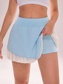 Sovereign Charm Casual Versatile Contrast Color Pleated 2 In 1 With Storage Pocket Yoga Sports Skorts - Multicolor - View 4