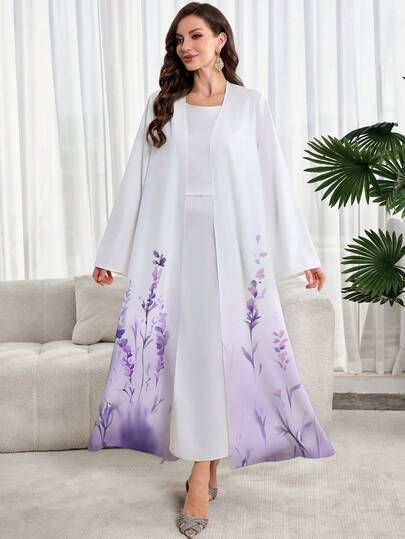 Al Najma Elegante abaya árabe modesta con estampado floral
