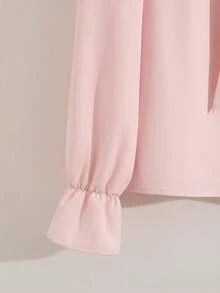 GlowEve Women's Elegant Solid Color Bow Tie Blouse, Spring/Summer - Baby Pink - View 4