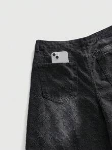 ROMWE MEN Men's Casual Loose Denim Shorts, Summer - Black - View 5