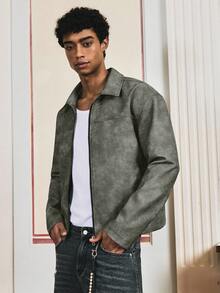 SWAVVY Men's Retro Zip-Up Collar Short Jacket Men Zip Up Jacket Cropped Men Jacket - Dark Grey - View 5