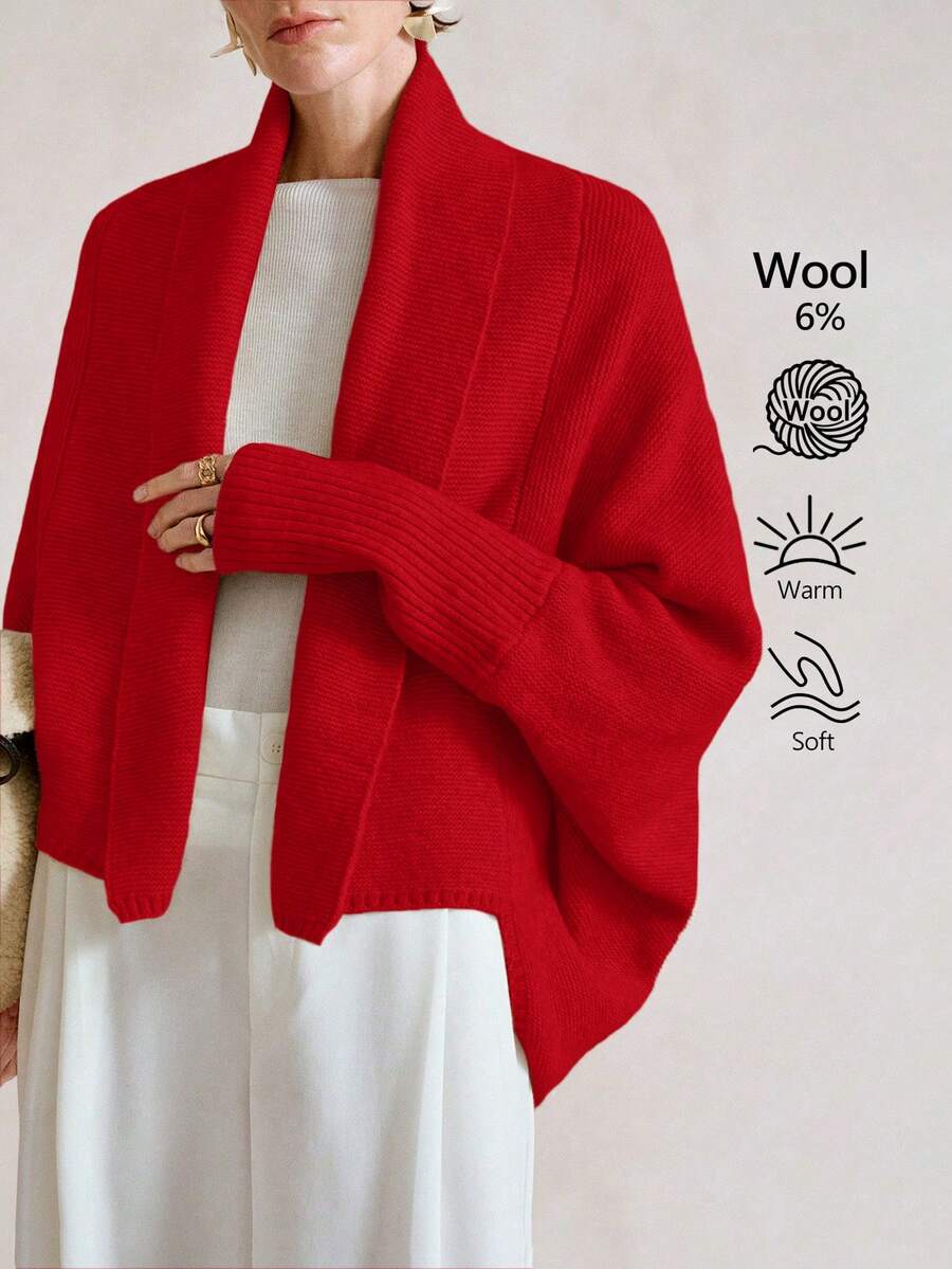 SHEIN Stylify Áo khoác cardigan dệt kim dáng rộng, vạt áo bất đối xứng, kiểu dáng mới dành cho nữ mùa Thu/Đông, thanh lịch, cao cấp, đa năng cho việc đi lại hàng ngày. - Đỏ - Xem 1