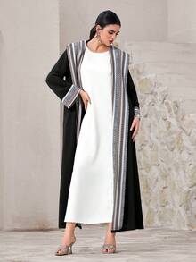 Al Najma Modest Geometric Print Hooded Long Sleeve Arabic Abaya Jacket For Women, Abayas Dress Modest Abayas Muslim Women - Black - View 5