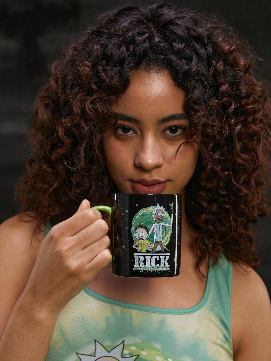 Rick and Morty X SHEIN 400毫升卡通和字母印花陶瓷馬克杯 - 彩色 - 查看 1