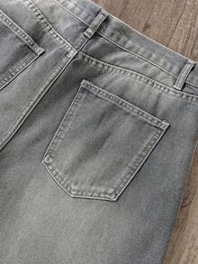 Manfinity Joysei Quần jeans denim ống rộng màu xanh nhạt rách rưới phong cách đường phố Y2K dành cho nam. - Màu Xám nhạt - Xem 5