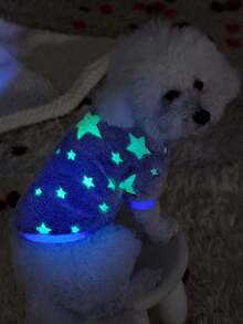PETSIN 1 Pc Pet Blue Star Flannel Print Glow-In-The-Dark Thick Plush Warm Crew Neck Dog Sweatshirt, Autumn/Winter - Multicolor - View 5