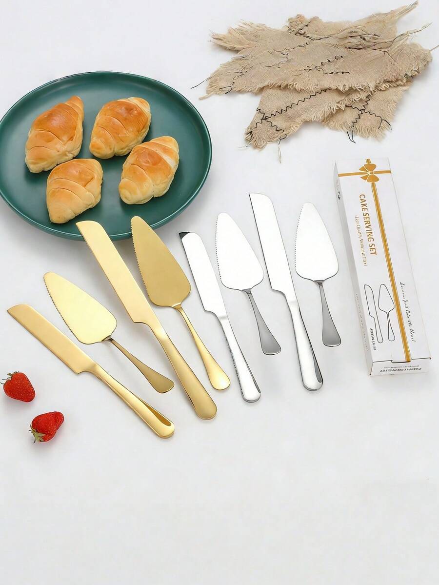 2件套不锈钢蛋糕铲套装 - 婚礼派对蛋糕铲、面包刀和披萨铲 - 多色 - 查看 1