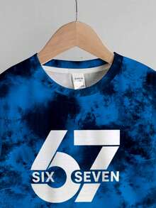 SHEIN 2pcs/Set Young Boy Casual T-Shirt And Shorts Set, Classic Cool Slogan "Seven&Six", Iconic Blue Camo Print - Multicolor - View 4