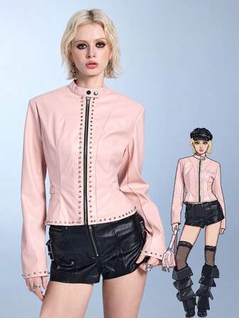 ROMWE Avant Biker Chic Fitted PU Rivet Jacket