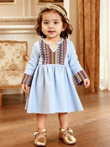 Baby Girls Cute Striped Tassel Long Sleeve Dress, Blue, Spring/Summer - Blue - View 7