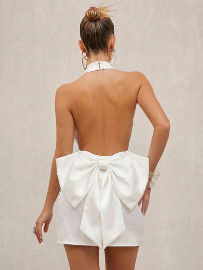 Lumalex Traje de baño de primavera y verano, ropa de baño, vacaciones, estilo bohemio, playa, calor, al aire libre, ricamente con capas, temporada de bodas, banquetes, ceremonia de mayoría de edad, playa, festival de la , boda de dinero antiguo, compromiso, ceremonia de mayoría de edad, vestido mini ajustado con decoración de strass y lazo para mujeres