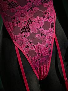 SpicyHot 3pcs/Set Romantic Lace Women's Sexy Hollow-Out Lingerie Set - Hot Pink - View 8
