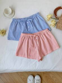 Comfortcana 2条装女士新款亚麻条纹短裤 - 彩色 - 查看 5