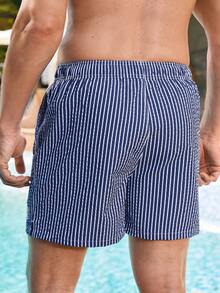 ZELFYO Men's Summer Vacation Striped Slant Pocket Drawstring Waist Beach Shorts - Multicolor - View 5