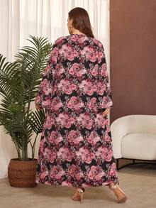 Al Najma Plus Size Elegant Floral All-Over Print Arabic Style Dress - Multicolor - View 2