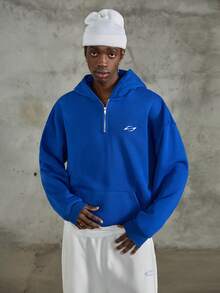 NEON BLANC Men's Blue Letter Print Drawstring Hooded Sweatshirt - Blue - View 2
