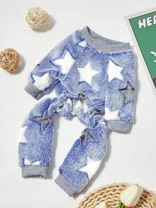 PETSIN 1pc Pet Dog Cat Grey Fleece Warm Star Print Flannel Four Leg Jumpsuit - Multicolor - View 7