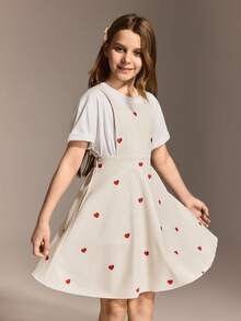 Tween Girls' Casual Heart Print Summer Dress - Apricot - View 4