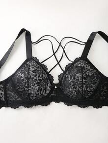 DesireSculpt 1 pieza Sujetador con aros de encaje negro de talla grande - Negro - Ver 4