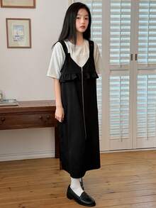 DAZY Tween Girls Black Loose Straight Long Jumper Dress - Black - View 1