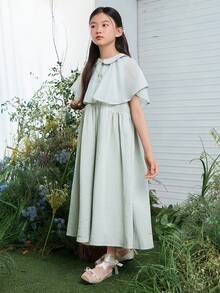 DAZY Vestido poncho de unicolor casual y de uso diario para niñas preadolescentes, 2 en 1, para el verano - Verde - Ver 4
